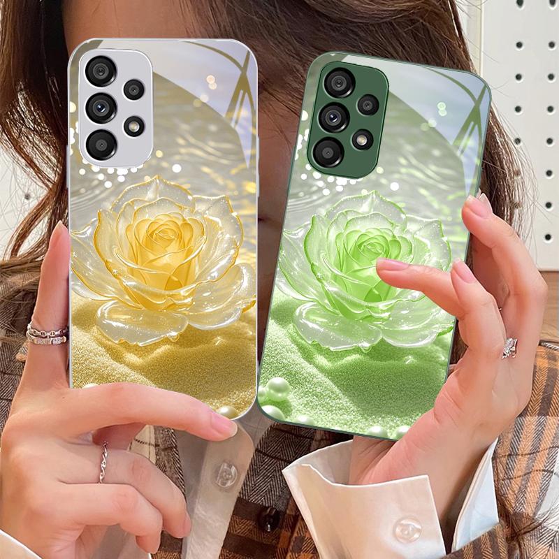 Gradient Crystal Rose For Samsung S 25 S25 Edge S25Ultra S8 S9 S10 20 U ltra S21 Pro S22 Plus S23 FE S24 Ultra Glass Phone Case