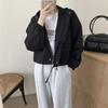 Autumn Vintage Korean Hooded Zipper Casual Solid Color Long Sleeve Jacket for Women