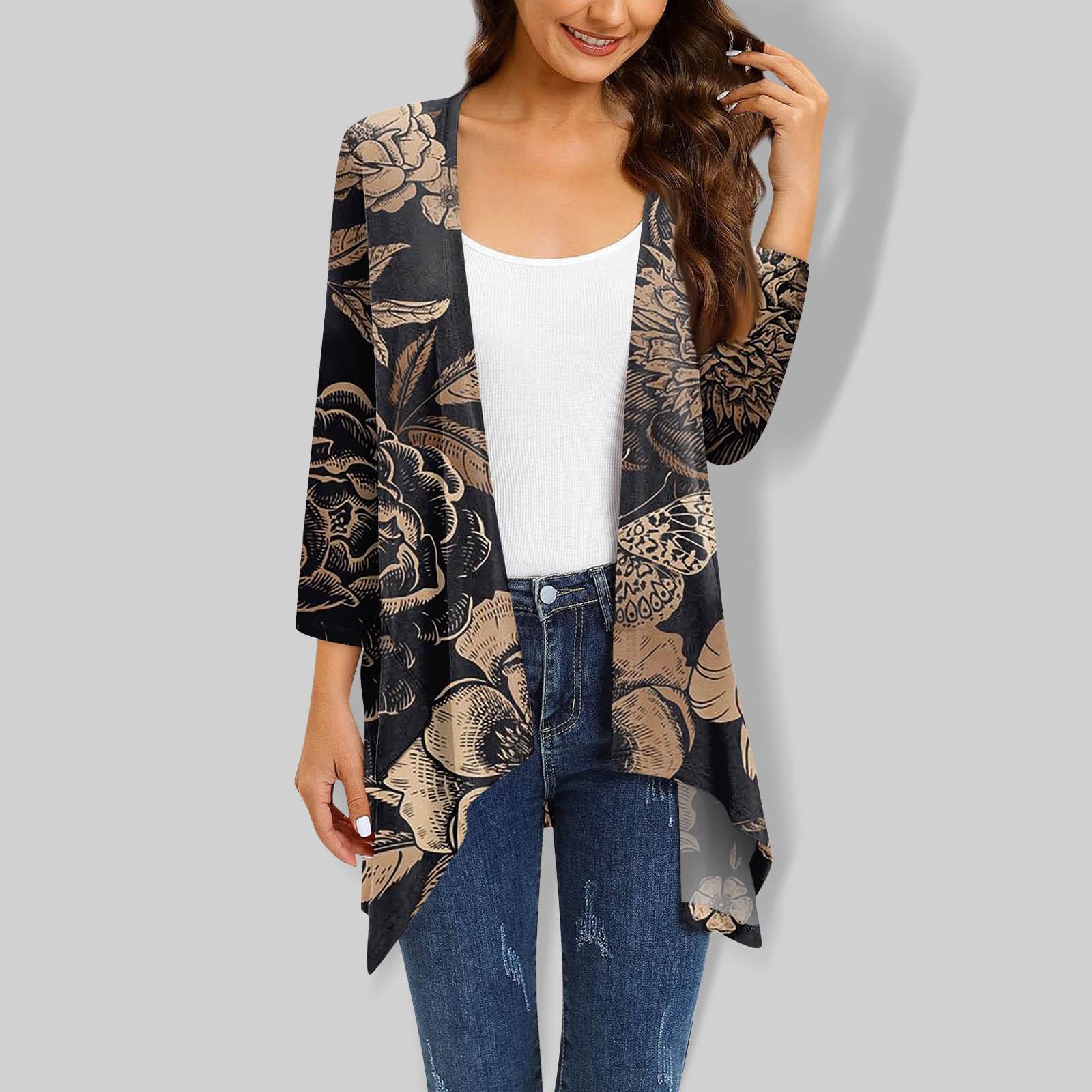 

Женский кардиган неправильной формы с градиентным принтом и рукавами три четверти, куртка с карманами XXXXXL кофейный