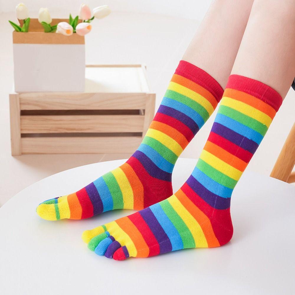 Calzini Arcobaleno a Cinque Dita di Alta Qualità Anti-sfregamento Calzini da Donna per Dita Calzini a Strisce in Cotone Sportivi