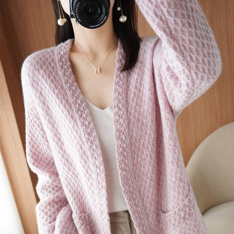 

Кардиган, женский свитер на осень и зиму, верхняя одежда с v-образным вырезом, полый свитер, свободный вязаный кашемировый свитер, женские топы One Size фиолетовый