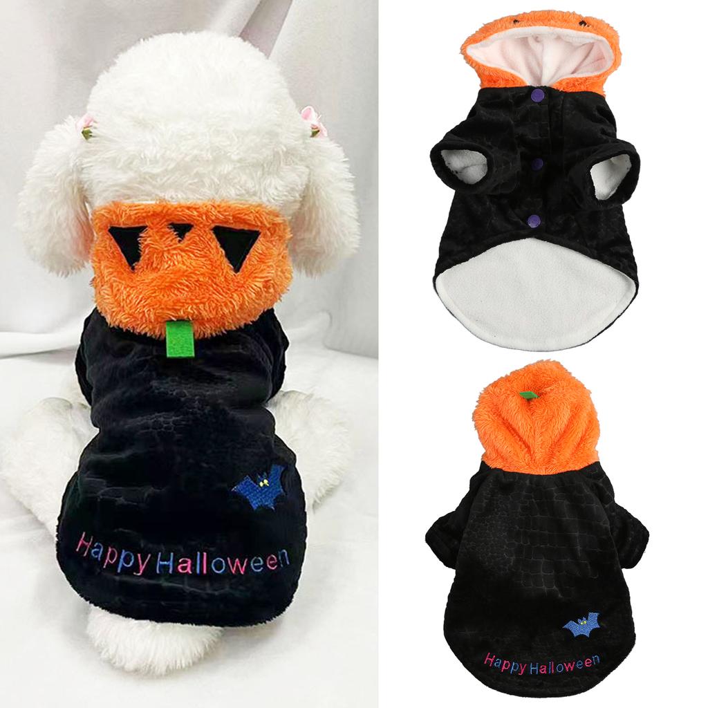 Dog Plush Clothes Thicken Padded Polyester Halloween Pumpkin Demon Bat Pattern Pet Cat Plush Coa