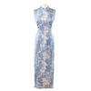 Retro National Style Blue Jacquard 1 New Sleeveless Cheongsam Improved, Thin Waist Daily Young Long Dress