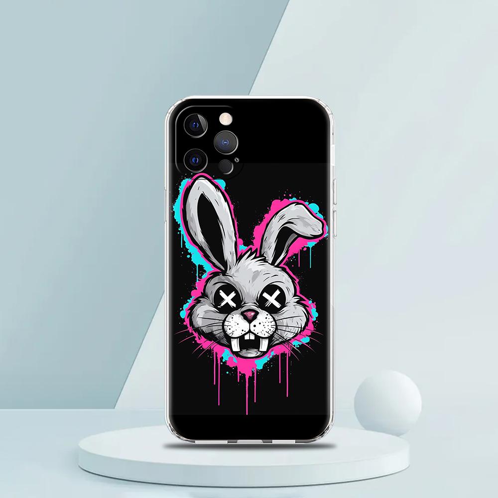 

Soft TPU Transparent Phone Case Cover for iPhone 16 15 14 13 12 11 Pro Max 16E 8 7 Plus XS Max Shell Cute Graffiti Rabbit Capas iPhone 15
