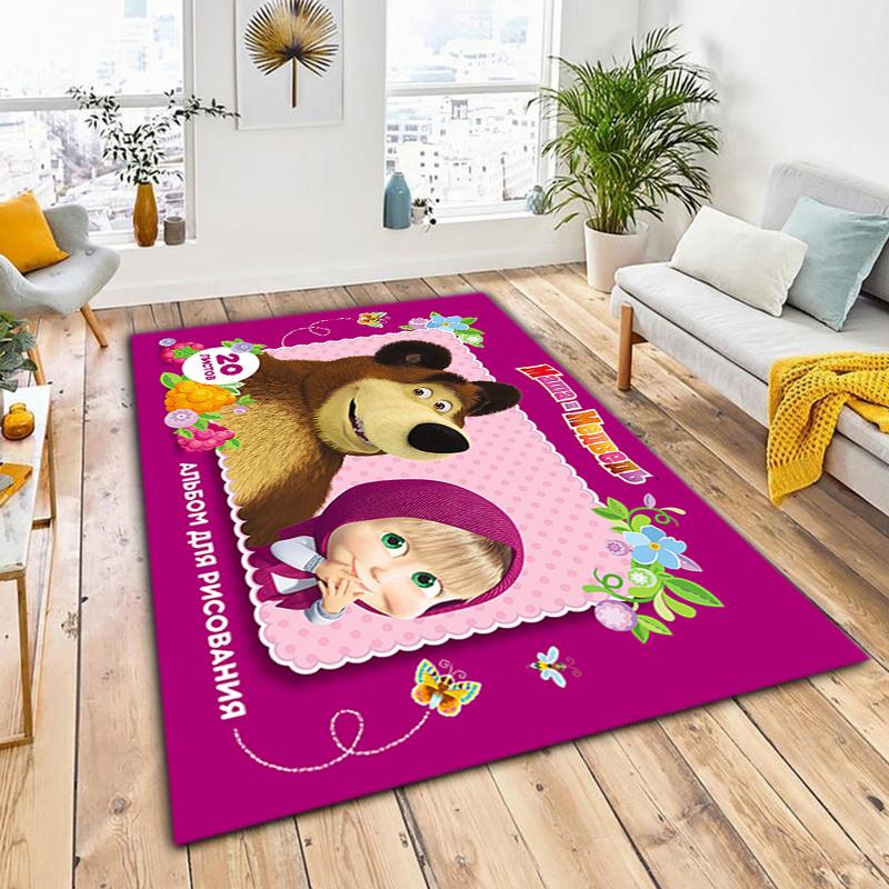 Russian animation Masha and the Bear Fairy Tale Cartoon Carpet Soft Home Living Room Bedroom Door Mat Outdoor Picnic Ground Mat rug T6