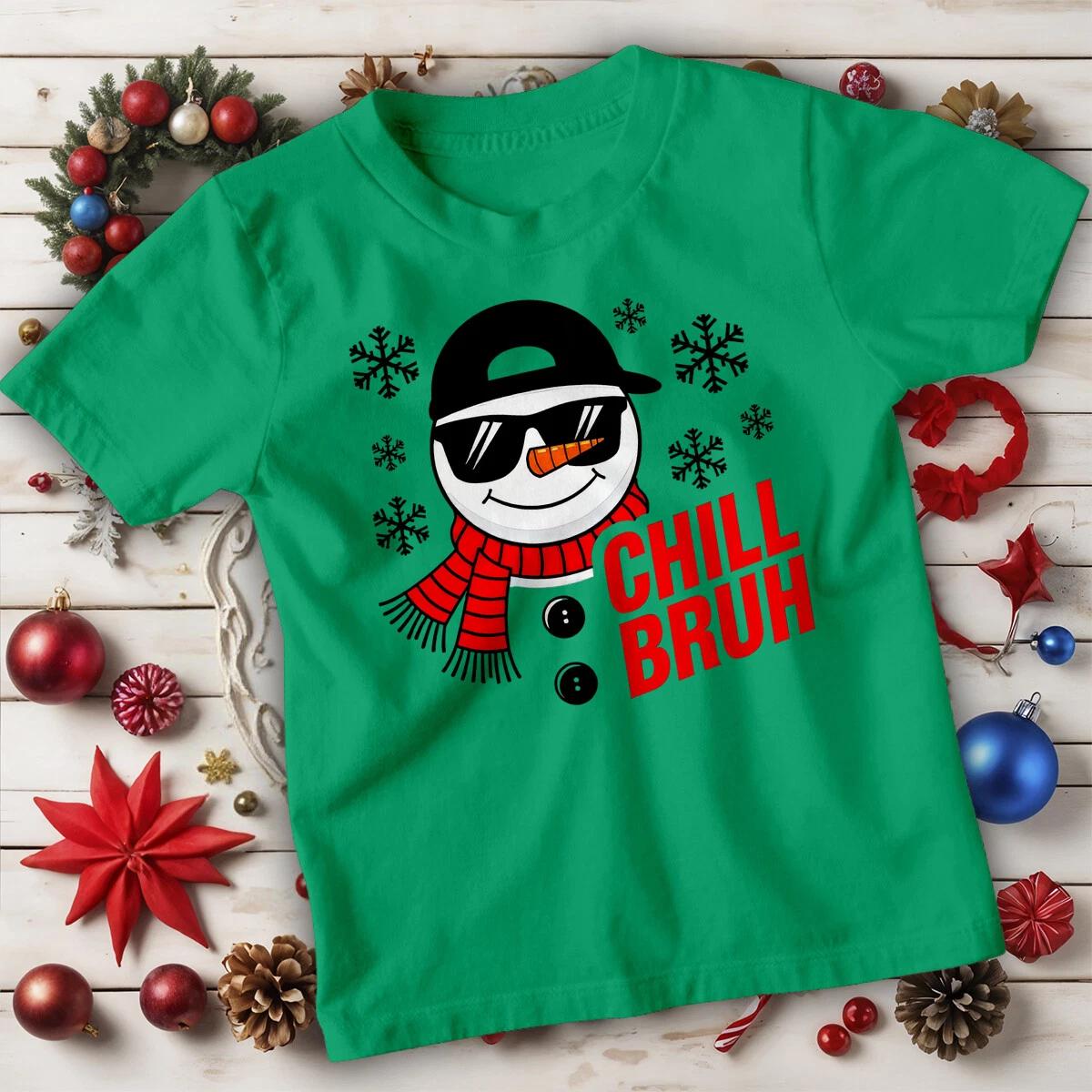 Boys and Girls Chill Snowman Christmas T-Shirt Tee for Kids #MC 150