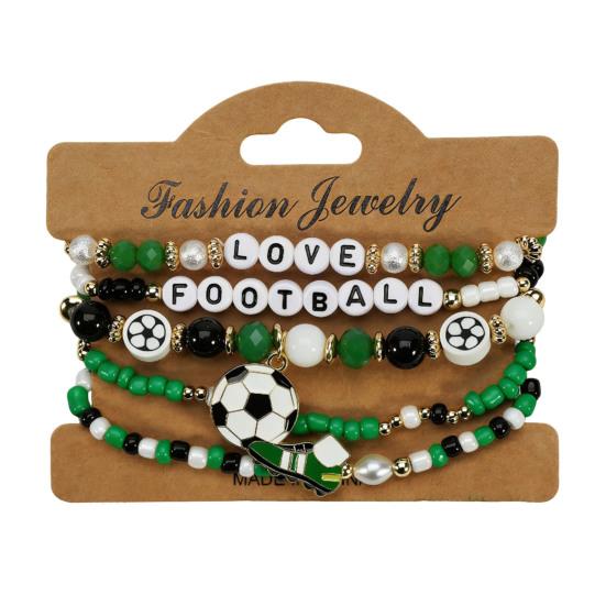 Fan Beaded Bracelet Set with Soccer Sneaker Letter Charms Multi-Layer Stacking Bracelet A