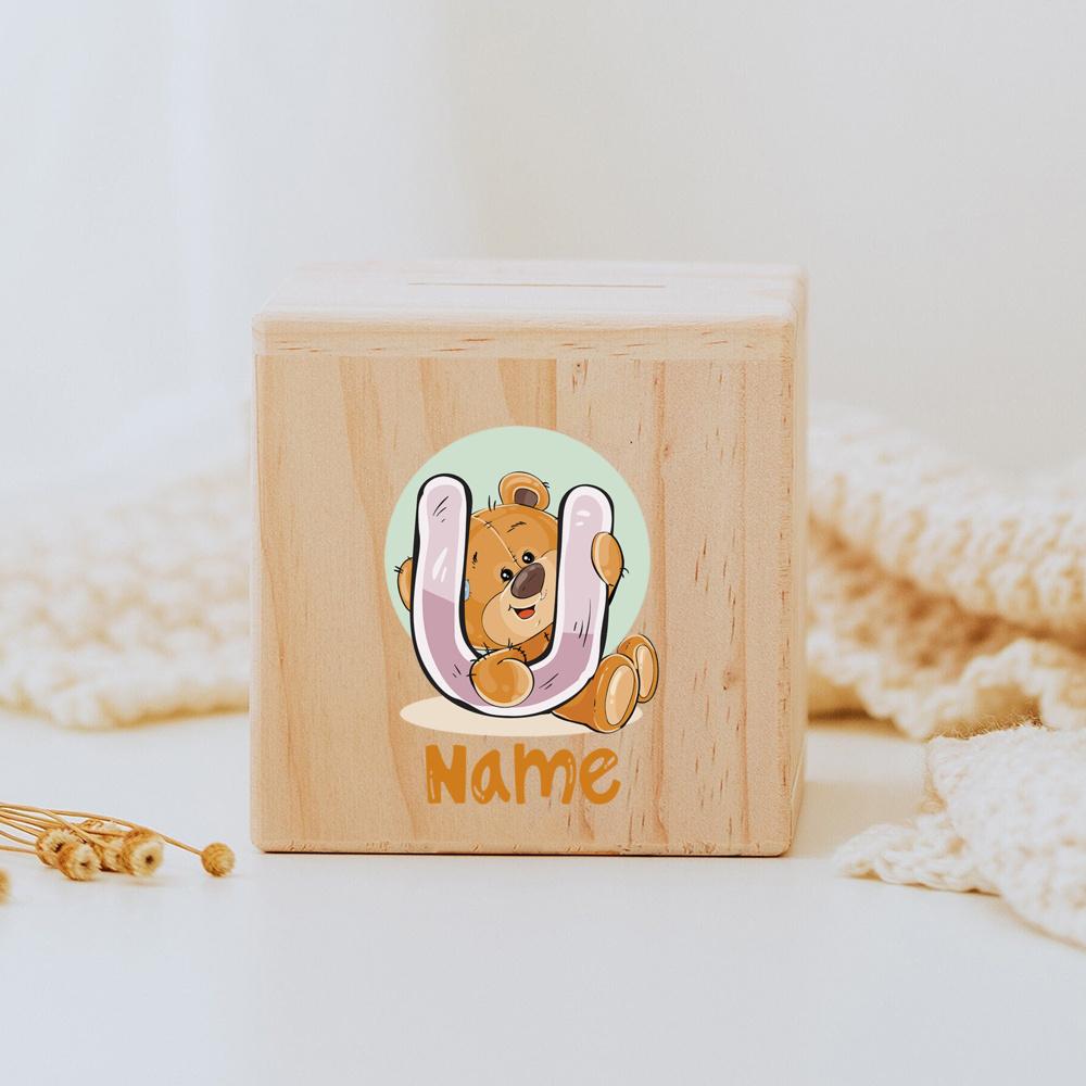 Personalized Money Box Initial with Name Wooden Money Boxes Child Coin Bank Birthday Holiday Gifts for Kids Coin Collection Case