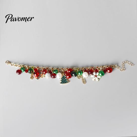 Holiday Jewelry Gifts Christmas Charm Bracelet for Women, Santa Claus Snowman Bell Glove Festive Snowflake Bangle Tree Pendant Bracelet, Adjustable