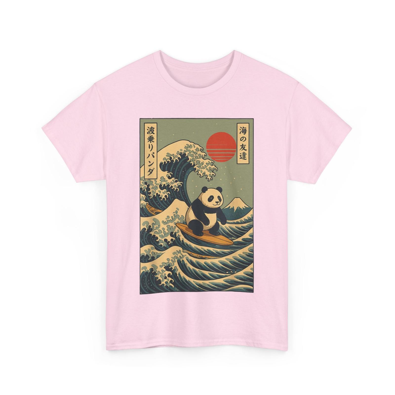 Japan Surfing Panda Kawaii Anime Great Wave Shirt Panda Surfing Japanese T-Shirt L
