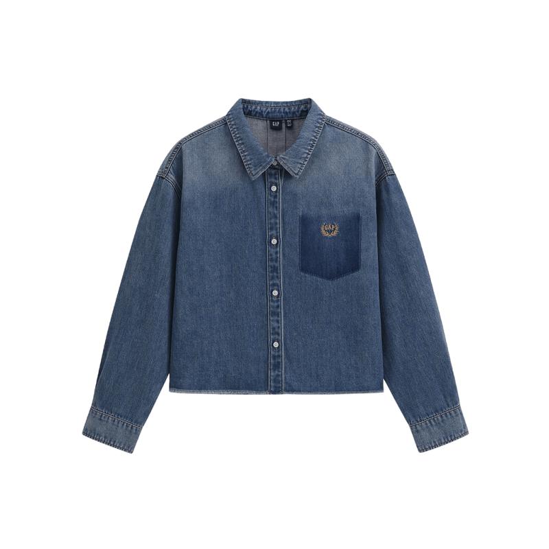 GAP Women s Washed Logo Embroidered Denim Shirt M