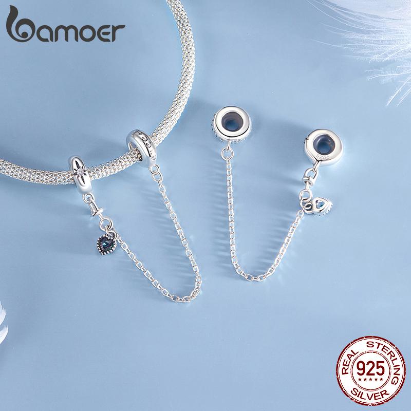BAMOER 925 Sterling Silver Peace Charm Anti War Charm Peace & Love Silicone Safety Chain Fit Original Bracelet Necklace DIY Gift