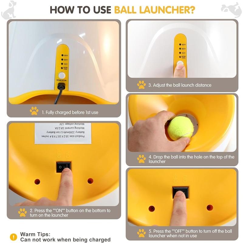 Automatic Ball Launcher for Dogs 10-30ft Adjustable Distance Motion Sensor Safety 2000mAh Battery for Small Medium Pets