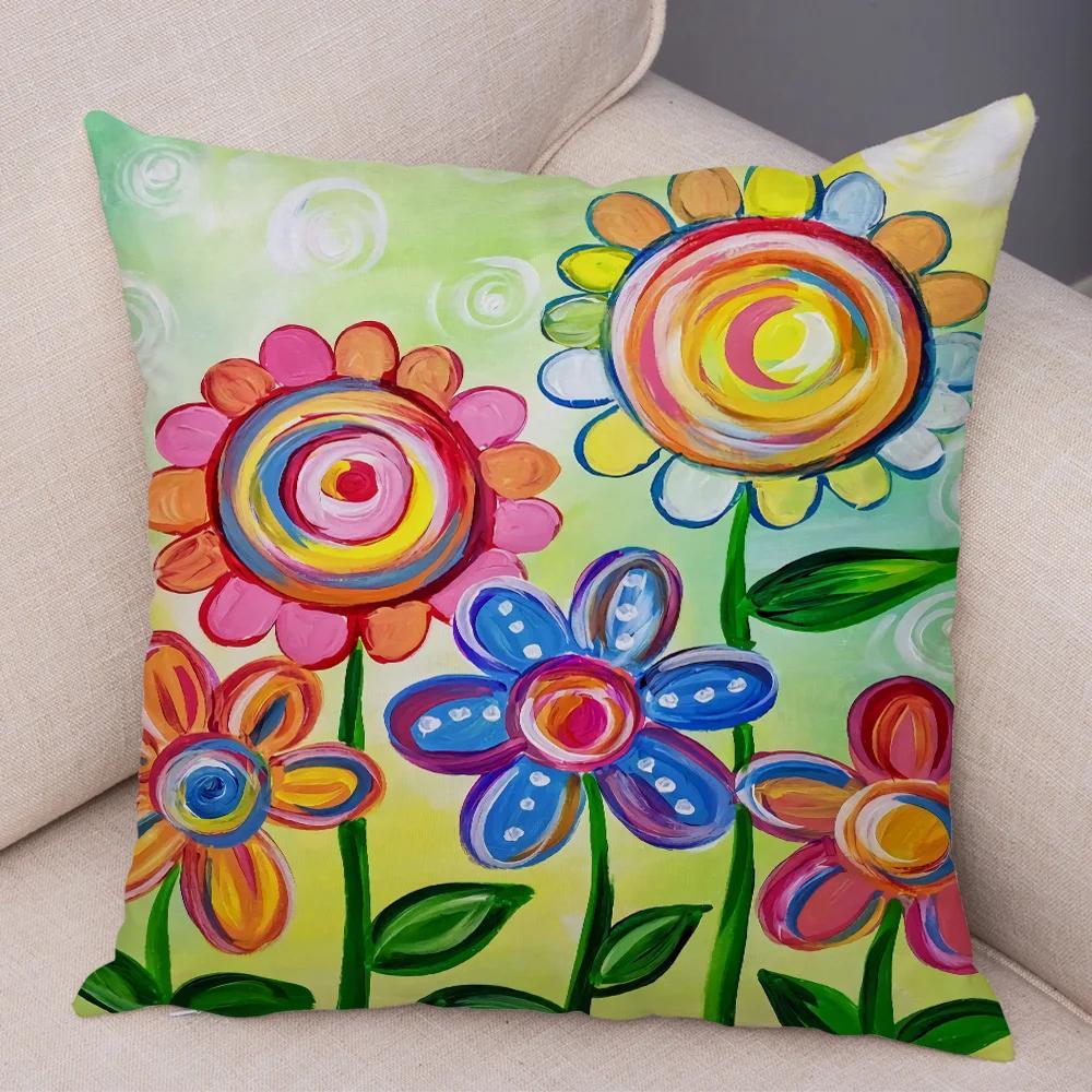Nordic Watercolor Flower Pillowcase Soft Plush Decor Cartoon Floral Plant Cushion Cover for Sofa Home Children Room Pillow Case