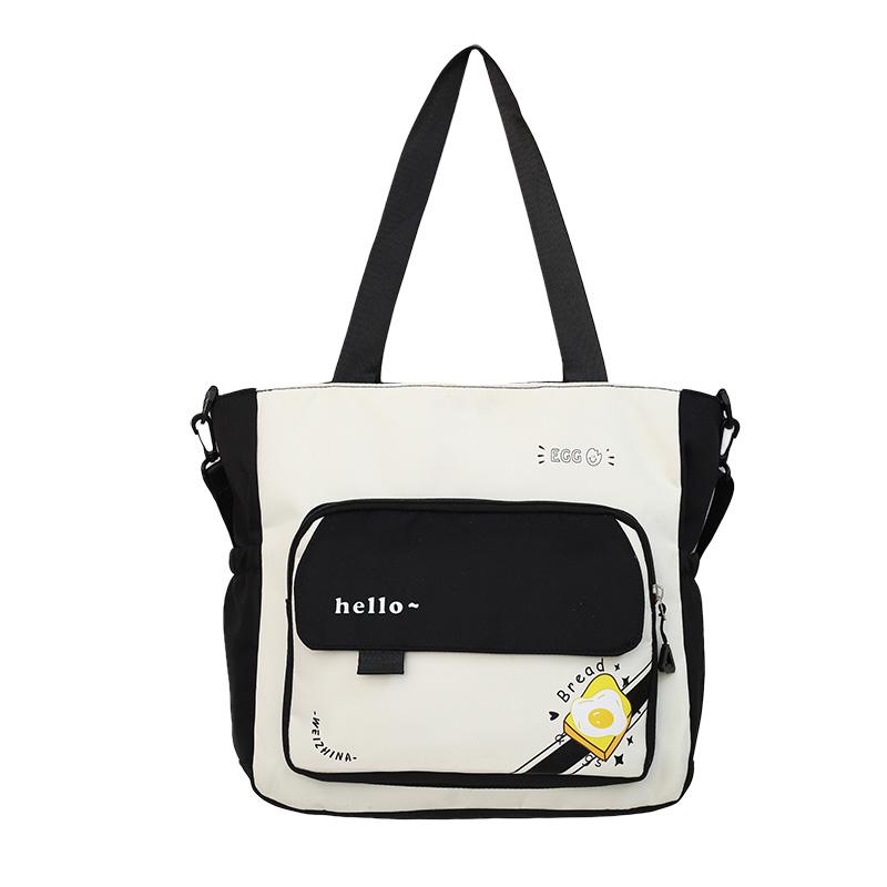 

Студенческая мультяшная сумка-тоут, цветной блок, женская сумка через плечо большой вместимости чёрный