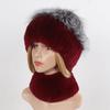 Hot Sale Women Winter Real Rex Rabbit Fur Hat Scarf Sets Natural Warm Genuine Silver Fox Fur Rex Rabbit Fur Cap Scarves 2 Pieces