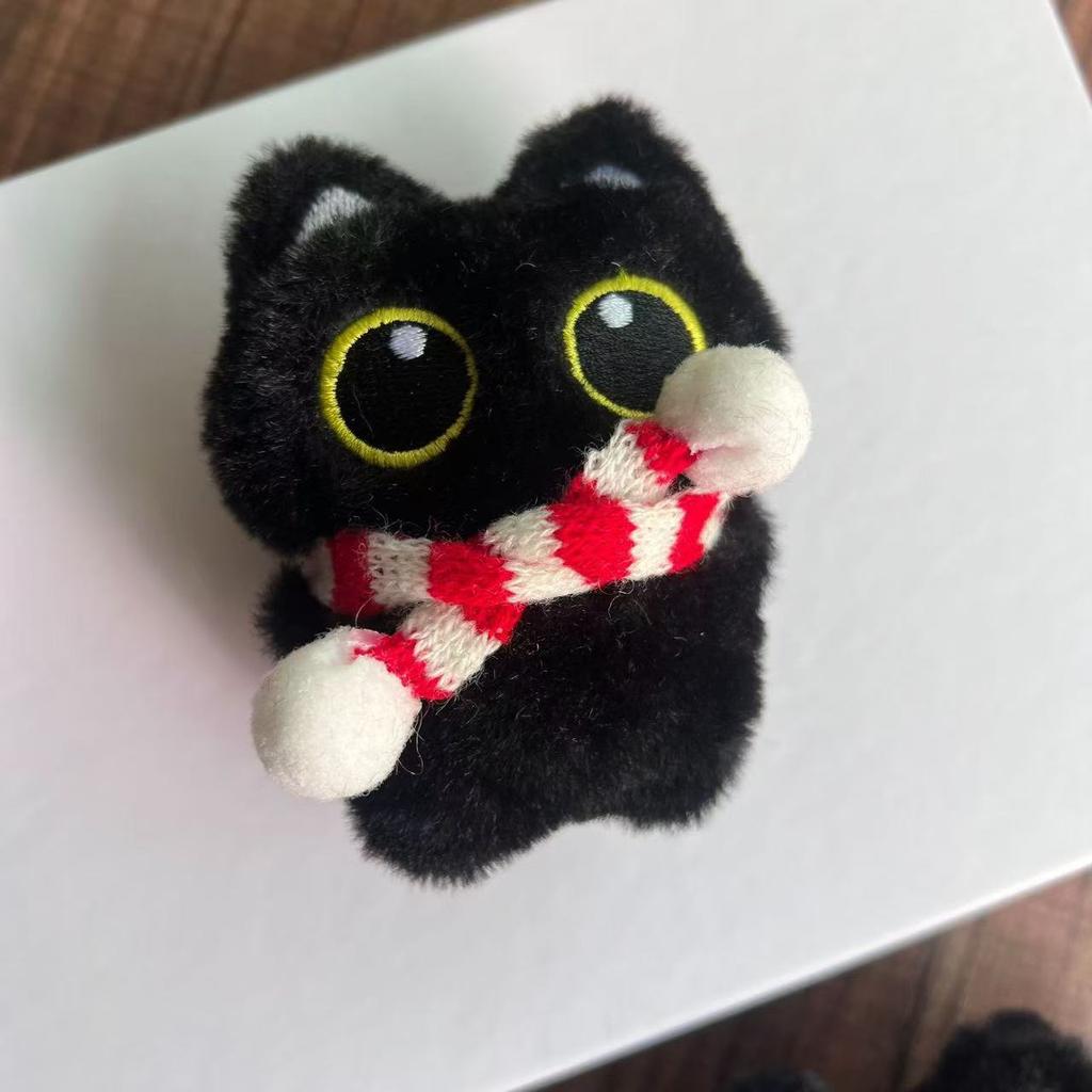 Cute Mini Black Cat Pendant Keychain Cartoon Plush Kitten Doll Charms With Beaded Chain Cuddly Black Kitten For Boys Girls Gifts