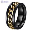 Dropshipping 8mm Black Blue Rotate Ring Men Women Fashion Stainless Steel Jewelry With Chain Inlay In Stock