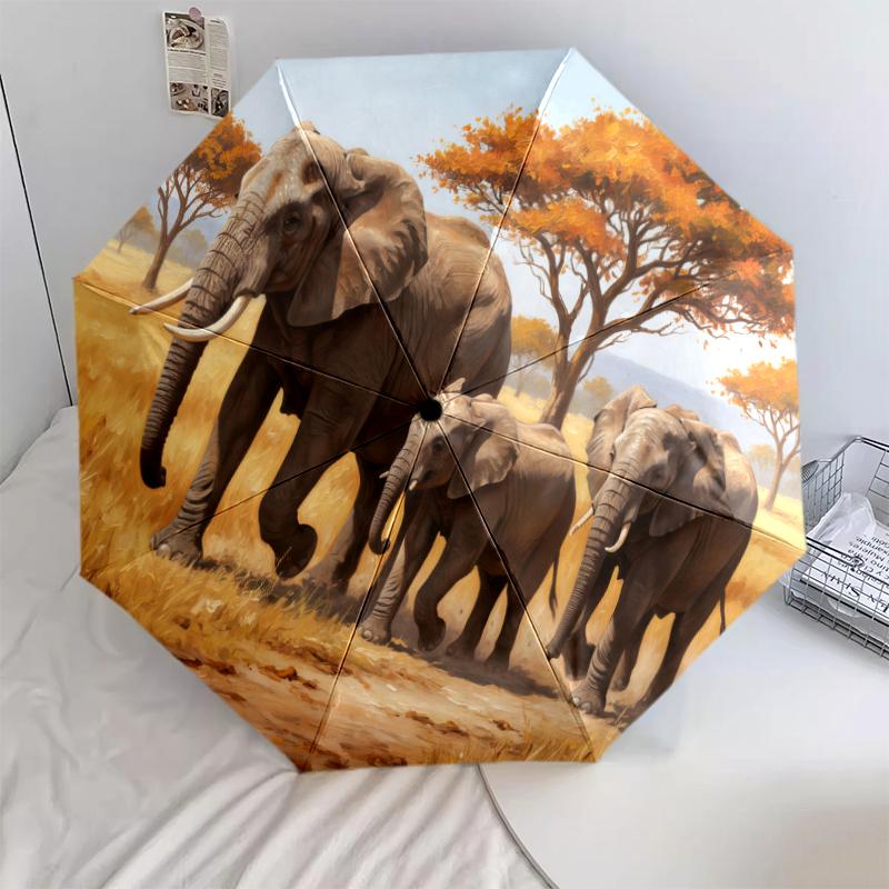 1 PC Automatic Folding Umbrella - Elephant Pattern, Portable & Foldable Design with 8 Ribs, Christmas Birthday Gifts