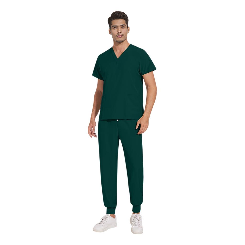 Soild Scrub Working Uniform Suit For Men's Cross V-Neck Short Sleeve Fun T-Shirts Workwear Tee With Pockets