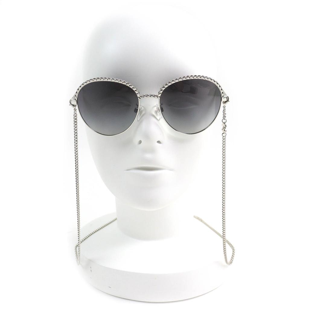 Excellent CHANEL Sunglasses COCO Mark Panto Shape Frame: Silver Black Women 4242 c.124/S6 Used