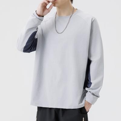 Men Spliced Round Neck Long Sleeve Loose Casual Outdoor Pullover T Shirt Bottoming Top