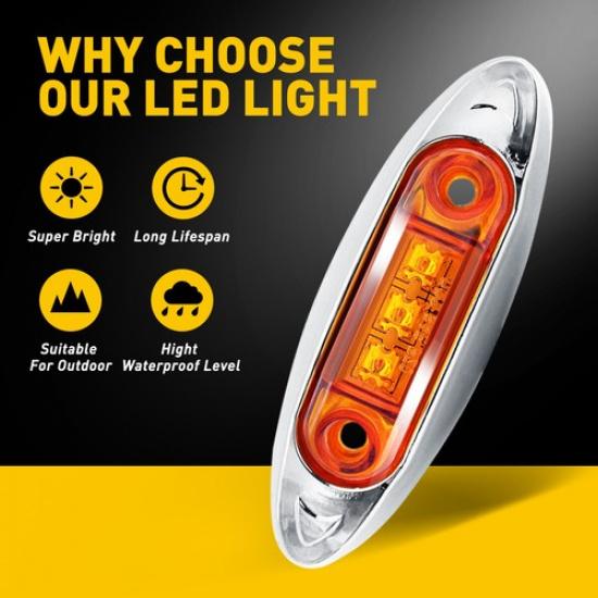 10x Amber LED 4" Marker Lights Side Clearance Light for Truck Trailer RV Camper
