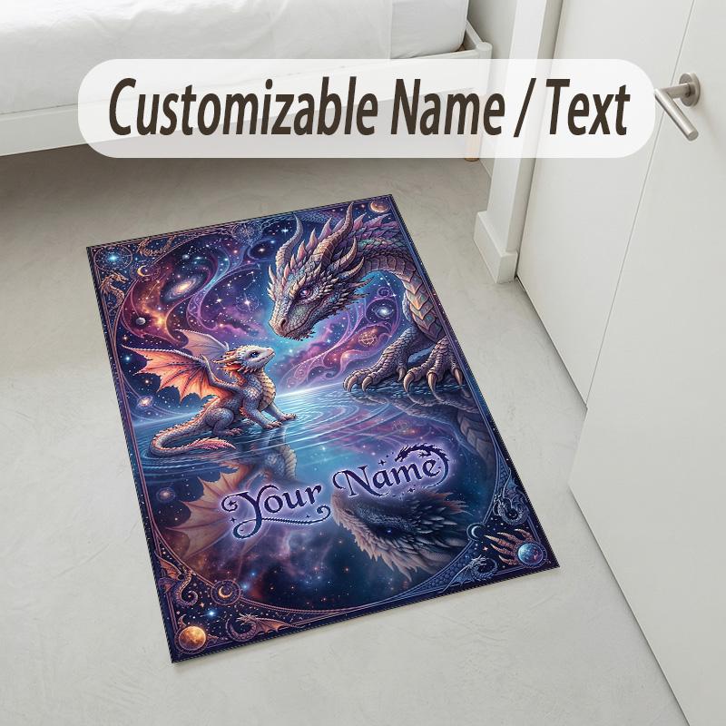 Dragon Phoenix Theme Crystal Velvet Rug Personalized Custom Name Text Soft Floor Mat Home Decor