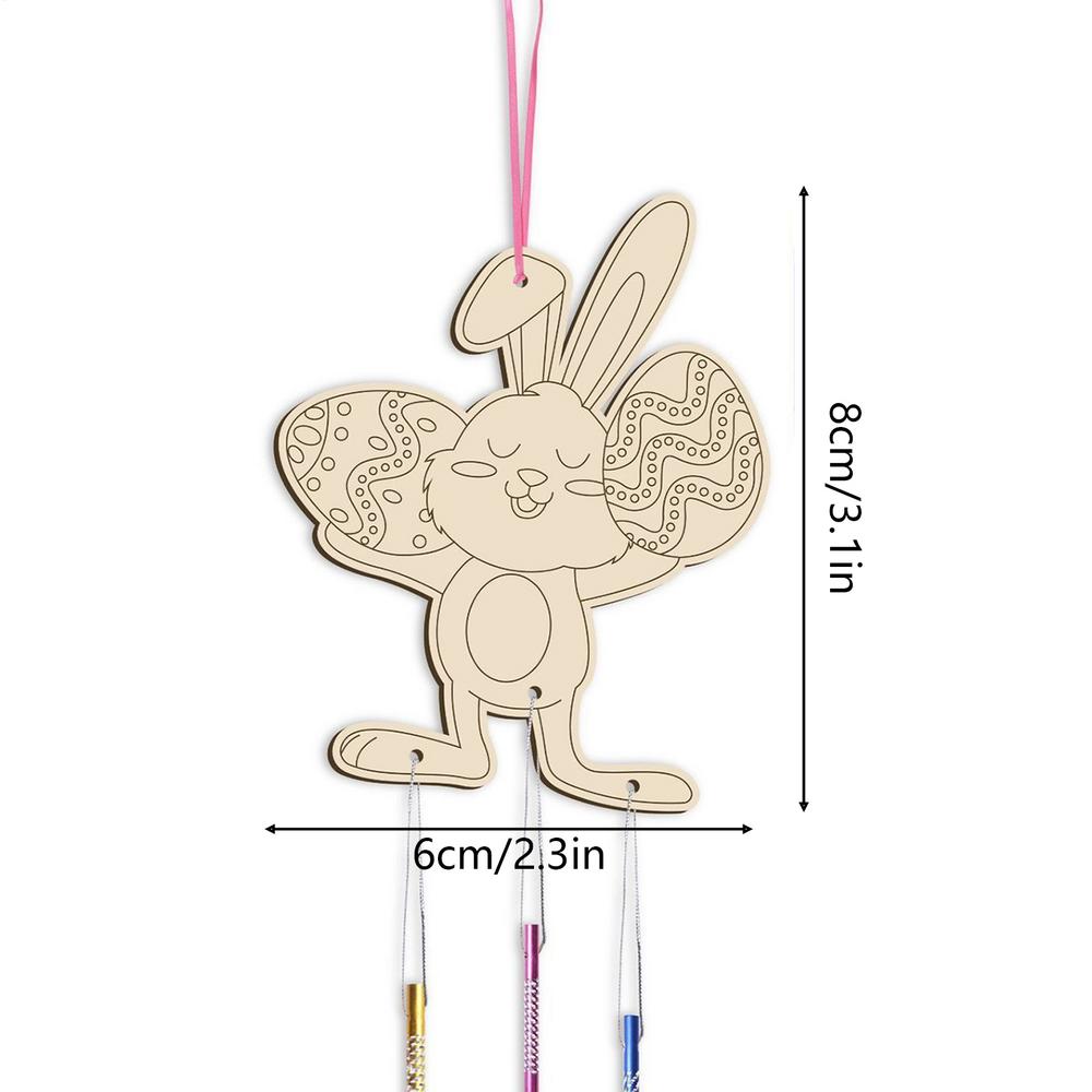Wooden Easter Rabbit Wind Chimes Handicrafts DIY Coloring Easter Hanging Pendant Unfinished Paint Art Easter Decorations