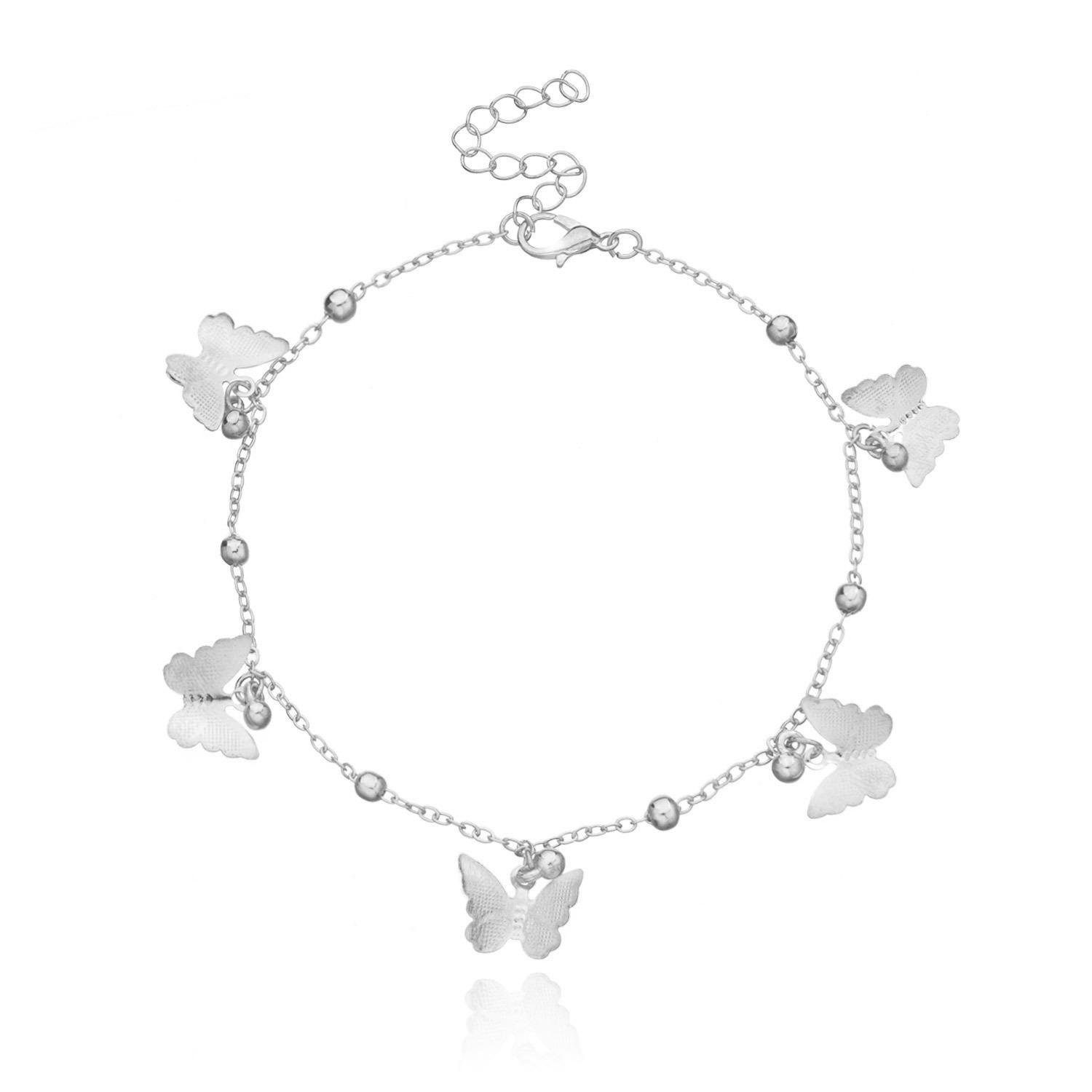 

Accessories, hot-selling popular alloy butterfly anklets, fashion temperament round bead chain bell foot accessories срібний