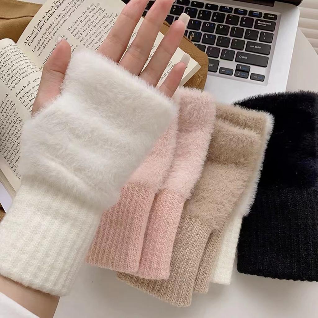 Winter Gloves Warm Knitted Fingerless Half Wool Men and Women Cute Cycling Fingerless Jacquard Thickened Adult Hand Socks