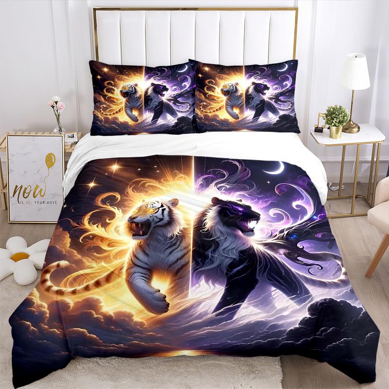 3-teiliges Zwei-Tiger-Bettwäsche-Set - Weiche und bequeme Dekoration für Schlafzimmer, Gästezimmer und Wohnheim. Bettwäsche-Set 1 Bettbezug + 2 Kissenbezüge.W097