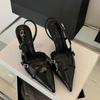 Fashion SUOJIALUN Spring New Brand Women Sandal Fashion Pointed Toe Shallow Slip On Ladies Slingback Shoes Thin High Heel Pumps Shoes