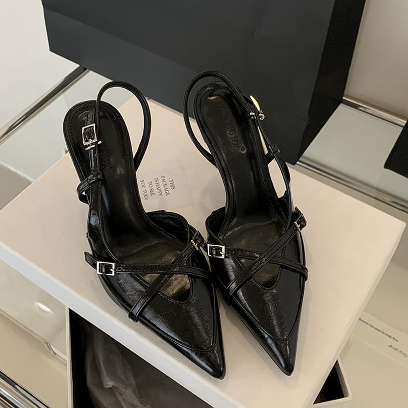 Fashion SUOJIALUN Spring New Brand Women Sandal Fashion Pointed Toe Shallow Slip On Ladies Slingback Shoes Thin High Heel Pumps Shoes