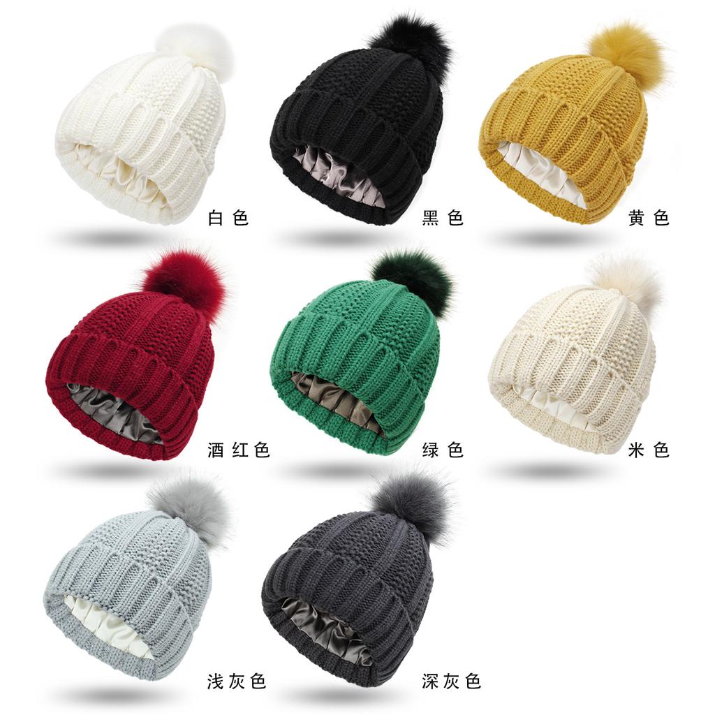 Women's Fashion Protection Hair Silky Stretch Color T-knit Hat Loose Warm Woolen Hat