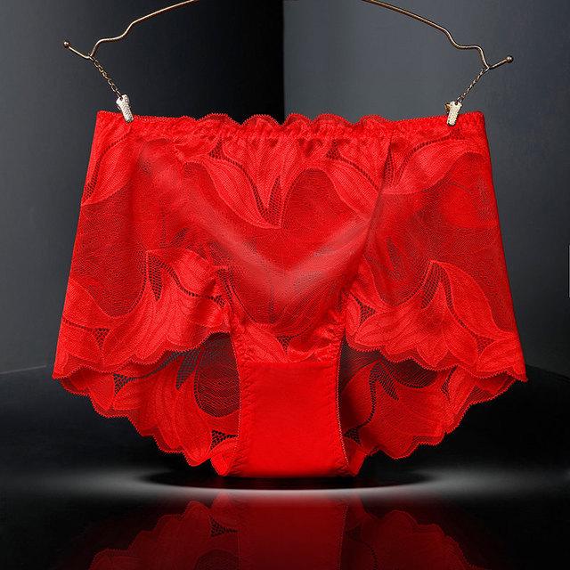 706 Chiloți cu talie înaltă din dantelă pentru femei plinute, cu design sexy decupat și protecție de bumbac