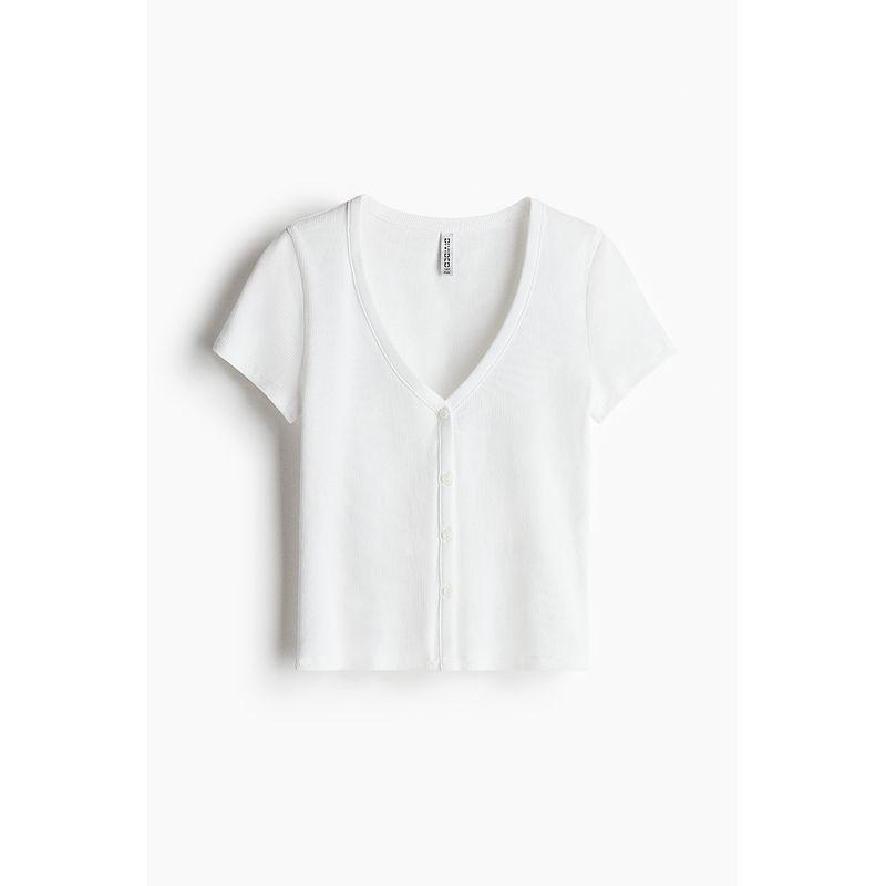 

HM 2025 Summer New Women clothes Fitted Rib Cotton Knitted T-shirt 1276117