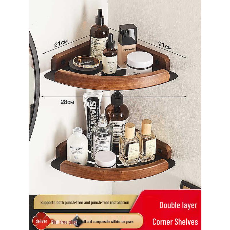 Walnut Punch-Free Luxury Towel Rack: Wall-Mounted Bathroom and Hotel Shelf