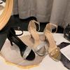 Fashion 2025 Summer New Women'S Sandals With Thin Heel Round Head With Crystal Open Toe Korean Version Suede Heel Shoes Lady High Heels