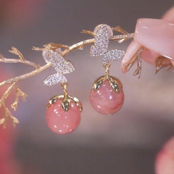

Korean Moon Pearl Zircon Stud Earrings For Women Elegant Crystal Flower Cherry Blossoms Earring Anniversary Wedding Zircon