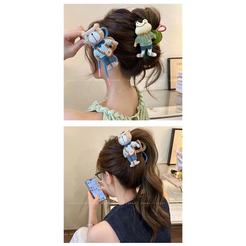 Cute Bear Double Sided Hair Claw Bow Shark Clip Elegant Back Head Hair Accessories