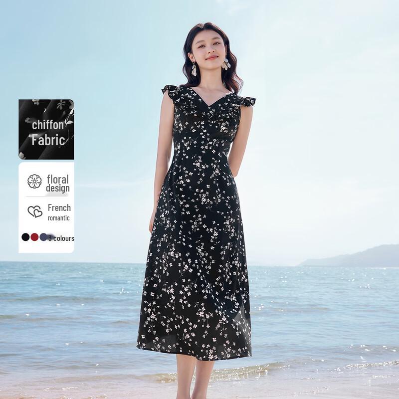 Qiu Shui Yi Ren Elegant V-Neck Floral Dress XL