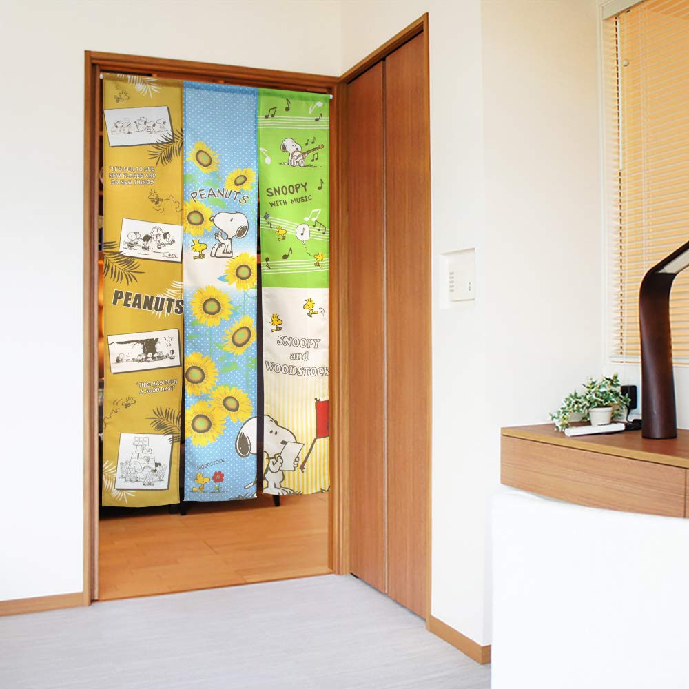 Noren Kobo Snoopy Width 85cm x Length Product Number 11541 Three-Panel Curtain, Natural, Long, Multicolor, 170cm,