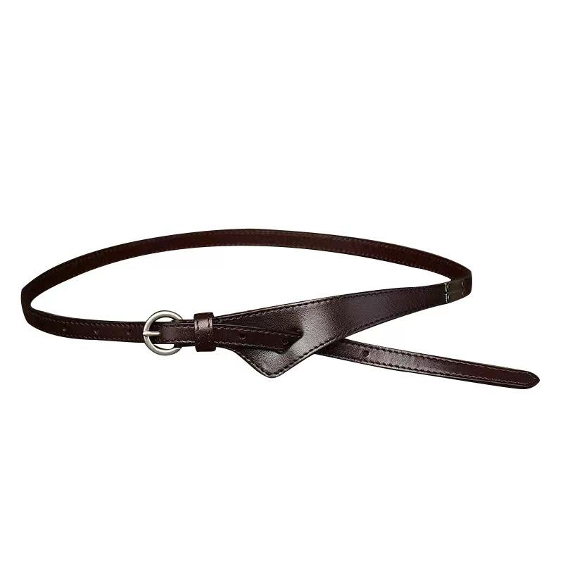 Trendy And Versatile Women'S Thin Belt, Genuine Leather Fashion Decorative Belt With Dress, Top, Waist Pure Cowhide