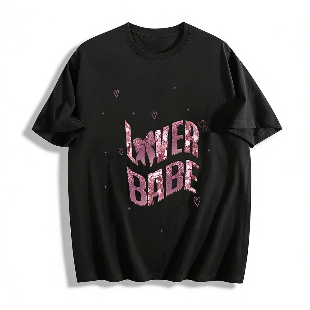 Glitter Bow Lover Babe Heart Print Casual Top Pure cotton T-shirt XXS