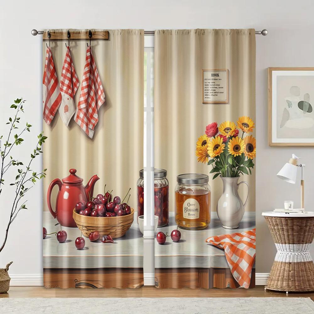 

2 шт., Современные шторы 2D-принт Кухонная утварь Живопись Прочная 100% полиэфирная ткань (без удилища) Универсальный для всего 29x65in(75x166cm)