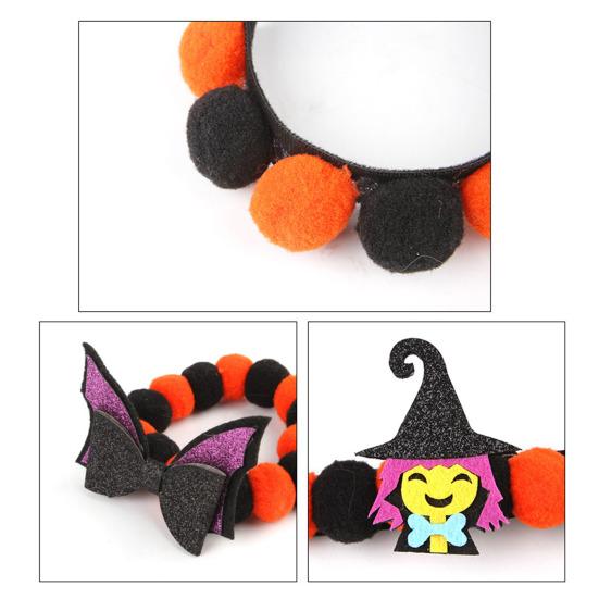 Witch Bat Pumpkin Collar Halloween Pom-pom Cat Collar, Adjustable Cute Dog with Decorations Orange And Black Pom-poms for Cats Dogs Photogenic
