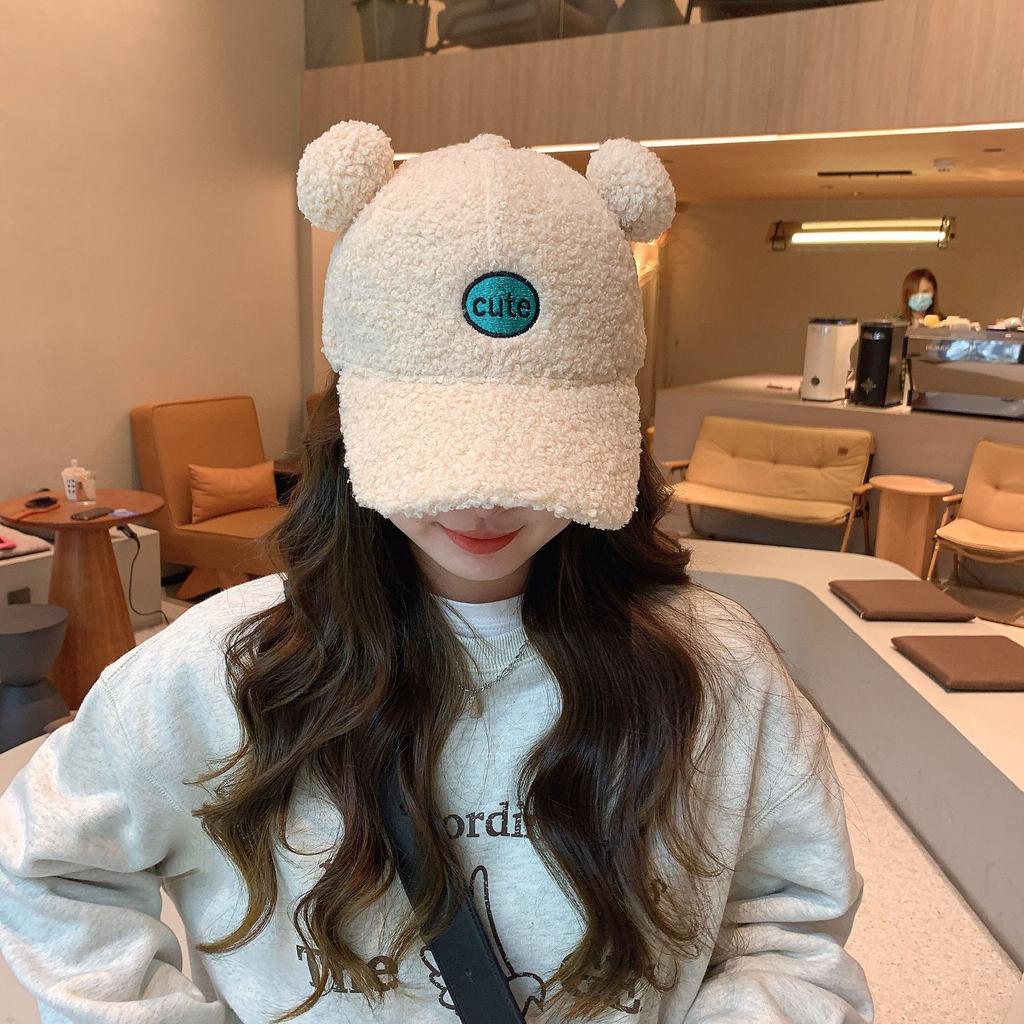 Japanese Cute Plush Bear Ears Lamb Wool Cap Children Internet Celebrity Versatile Student Cartoon Baseball Cap