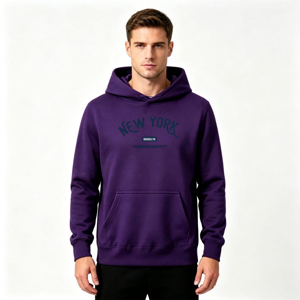 Men New York Brooklyn Print Pullover Hoodie Casual Long Sleeve The Empire City Graphic Hooded Sweatshirt for Daily Wear