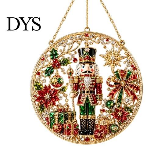Christmas Tree Hanging Accessories Rhinestone Painting Suncatcher Kit, Round DIY Decor Plastic Baubles for Home, Craft Pendant Holiday Party